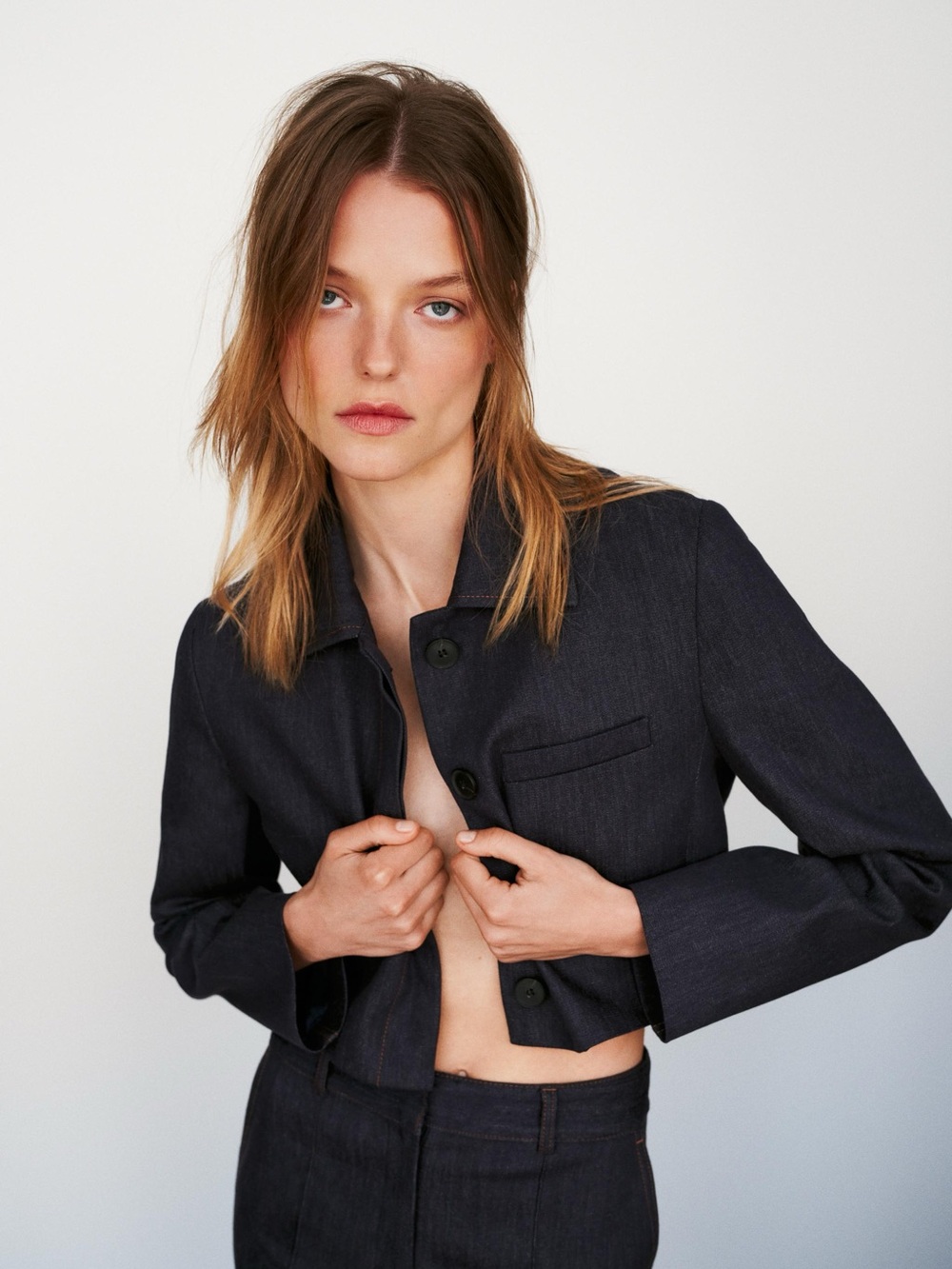 Zara Denim Cropped Blazer